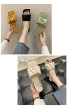 Load image into Gallery viewer, Summer Women Sandals Slippers Pleated Flip Flop Casual Beach Square Open Toe Shoes Outdoor Slippers Open Toe Flat Sandals Slip On Slide Sandals Strap Flat Sandals