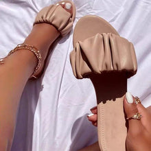Load image into Gallery viewer, Summer Women Sandals Slippers Pleated Flip Flop Casual Beach Square Open Toe Shoes Outdoor Slippers Open Toe Flat Sandals Slip On Slide Sandals Strap Flat Sandals