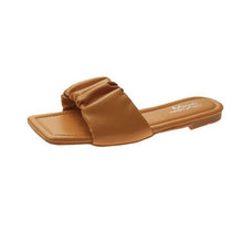 Load image into Gallery viewer, Summer Women Sandals Slippers Pleated Flip Flop Casual Beach Square Open Toe Shoes Outdoor Slippers Open Toe Flat Sandals Slip On Slide Sandals Strap Flat Sandals