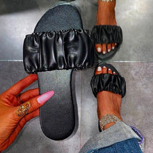 Load image into Gallery viewer, Summer Women Sandals Slippers Pleated Flip Flop Casual Beach Square Open Toe Shoes Outdoor Slippers Open Toe Flat Sandals Slip On Slide Sandals Strap Flat Sandals
