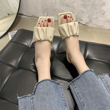 Load image into Gallery viewer, Summer Women Sandals Slippers Pleated Flip Flop Casual Beach Square Open Toe Shoes Outdoor Slippers Open Toe Flat Sandals Slip On Slide Sandals Strap Flat Sandals