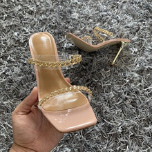 Load image into Gallery viewer, Summer Women Sandals Square Toe Ladies Heel Clear Transparent High Heels Slippers Fashion Chain Woman Open Toe Slip On Dress Luxury Party Backless Slides High Heels Slipper