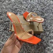 Load image into Gallery viewer, Summer Women Sandals Square Toe Ladies Heel Clear Transparent High Heels Slippers Fashion Chain Woman Open Toe Slip On Dress Luxury Party Backless Slides High Heels Slipper