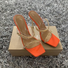 Load image into Gallery viewer, Summer Women Sandals Square Toe Ladies Heel Clear Transparent High Heels Slippers Fashion Chain Woman Open Toe Slip On Dress Luxury Party Backless Slides High Heels Slipper