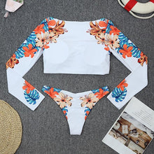Load image into Gallery viewer, Surfing Swimsuit For Women Bikini Long Sleeve Swimwear Tiger Print Push Up Summer Bath Suit Two Piece Surfing Rash Guard Bikini Long Sleeve Swimsuit Set