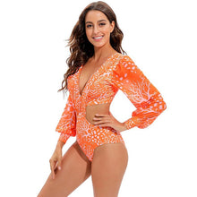 Load image into Gallery viewer, Surfing Swimsuit For Women Bikini Long Sleeve Swimwear Tiger Print Push Up Summer Bath Suit Two Piece Surfing Rash Guard Bikini Long Sleeve Swimsuit Set