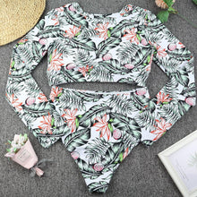 Load image into Gallery viewer, Surfing Swimsuit For Women Bikini Long Sleeve Swimwear Tiger Print Push Up Summer Bath Suit Two Piece Surfing Rash Guard Bikini Long Sleeve Swimsuit Set
