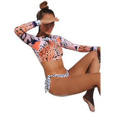 Load image into Gallery viewer, Surfing Swimsuit For Women New Bikini Long Sleeve Swimwear Women's Swimsuits Crop Top Bikini Set Bathing Suit Long Sleeve Swimwear Tiger Print Push Up Summer Bath Suit Two Piece