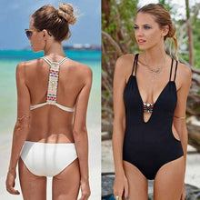 Load image into Gallery viewer, Swimsuit One Piece Backless Beach Swimwear Women One Piece Swimsuits Plunge V Neck Bathing Suits Lace up Monokini Strappy Cutout Swimwear Bikini Bathing Suit Push Up Women's Swimwear Bodysuit For Women