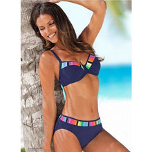 Load image into Gallery viewer, Swimwear Bikinis Swimming Suit For Women Swimsuit Padded Push-up Bikini Set Women Padded Push up Bikini Set Halter Two Piece Cross Top Swimsuit Patchwork Bathing Suit