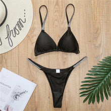Load image into Gallery viewer, Swimwear Women Micro Bikini Solid Black G-String Swimsuits Bathers Bathing Suit 2 Piece Set Bikinis For Women Bathing Suit Women's Two-Piece Swimwear