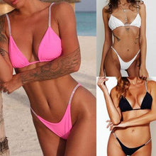 Load image into Gallery viewer, Swimwear Women Micro Bikini Solid Black G-String Swimsuits Bathers Bathing Suit 2 Piece Set Bikinis For Women Bathing Suit Women's Two-Piece Swimwear