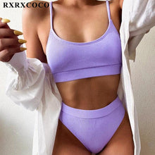 Load image into Gallery viewer, Swimwear Women Ribbed Bathing Suit Female Push Up Bikini Set Women's Bathing Suit Lace up Bikini Ribbed Two Piece Swimsuit Beachwear High Waist Bikini Women's Swimsuit