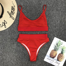 Load image into Gallery viewer, Swimwear Women Ribbed Bathing Suit Female Push Up Bikini Set Women's Bathing Suit Lace up Bikini Ribbed Two Piece Swimsuit Beachwear High Waist Bikini Women's Swimsuit