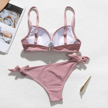 Load image into Gallery viewer, Swimwear Yellow Push Up Bikini Women Bikini Halter Top with Cheeky Bottom Two Piece Bathing Suits for Swimsuits Beach Female Swimsuit With Rhinestones Swimming Bathing Suit Women Bikinis Set Girl Bather
