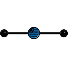 Load image into Gallery viewer, 14G Blue American Flag Black Industrial Barbell 37mm