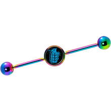 Load image into Gallery viewer, 14G Blue Grenade Rainbow Industrial Barbell 37mm