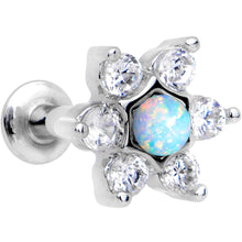 Load image into Gallery viewer, 1/4 White Faux Opal Internally Threaded Star Flower Labret Monroe