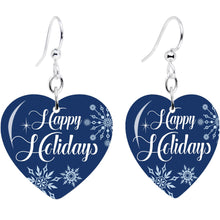 Load image into Gallery viewer, Happy Holidays Snowflake Heart Fishhook Dangle Earrings