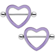 Load image into Gallery viewer, 3/4 Purple Glow in the Dark Valentine Heart Nipple Shield Set