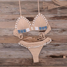 Load image into Gallery viewer, Tassel Knit Crochet Bikini Women Swimwear Female Swimsuit Two-piece Bikini Set Unique Bathing Suit Swim Women's Crochet Lace V Neck High Waist Bikini Set Two Pieces Swimsuit