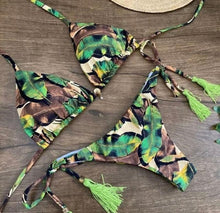 Load image into Gallery viewer, Tassel Leaves Print Woman Swimsuit Women's Two Piece Swimsuit Floral Print Bikini Sets New Comfortable Beach Bikini Bathing Suit Halter Triangle Lace Up Swimwear For Women
