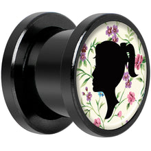 Load image into Gallery viewer, Man Woman Floral Silhouette Black Anodized Screw Fit Plug Set 00G