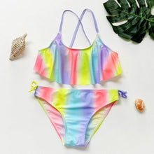 Load image into Gallery viewer, Teenager Girls Swimwear Two pieces Girls Swimsuit High quality Kids Bikini Sets Children Beach Wear Girls Two Piece Bikini Swimsuits Striped Ruffle Swimwear Bathing Suit Set