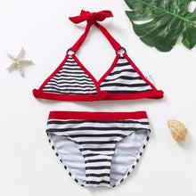 Load image into Gallery viewer, Teenager Girls Swimwear Two pieces Girls Swimsuit High quality Kids Bikini Sets Children Beach Wear Girls Two Piece Bikini Swimsuits Striped Ruffle Swimwear Bathing Suit Set