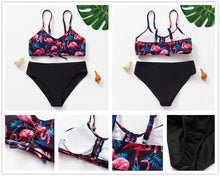 Load image into Gallery viewer, Teenager Girls Swimwear Two pieces Girls Swimsuit High quality Kids Bikini Sets Children Beach Wear Girls Two Piece Bikini Swimsuits Striped Ruffle Swimwear Bathing Suit Set