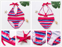 Load image into Gallery viewer, Teenager Girls Swimwear Two pieces Girls Swimsuit High quality Kids Bikini Sets Children Beach Wear Girls Two Piece Bikini Swimsuits Striped Ruffle Swimwear Bathing Suit Set