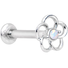 Load image into Gallery viewer, 5/16 White Faux Opal Internally Threaded Hollow Flower Labret Monroe