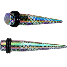Load image into Gallery viewer, Rainbow Acrylic Mermaid Scale Straight Taper Set 14G to 12mm