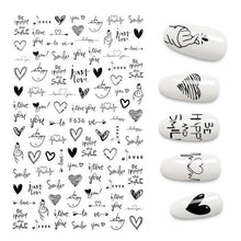 Load image into Gallery viewer, The New 3D Nail Sticker Cool English Letter stickers for nail Foil Love Heart Design Nails Accessories Fashion Manicure Sticker Stickers Girls Manicure Decoration Nail Art Supplies 3D Self-Adhesive Nail Decals Designer Nail Stickers for Acrylic Nails