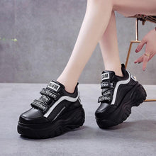 Load image into Gallery viewer, Thick Bottom Chunky Womens Sneakers White Black High Heels Strong Woman Casual Autumn Winter Footwear Casual Everyday Walking Fashionable Sneakers