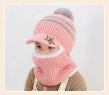 Load image into Gallery viewer, Thick Knitted Acrylic Winter Beanie Hats For Kids Child Outdoor Warm Balaclava Cap Girls Boys Bib Mask Face Cover Hairball Hat Beanie Cap Mask Scarf Hat Set Outdoor Sport Warm Beanies Hat For Men Knitted Hats Bandana Hiking Camping Kid Neck Warmer Cap