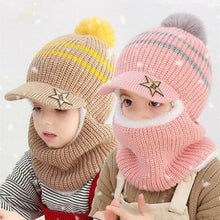 Load image into Gallery viewer, Thick Knitted Acrylic Winter Beanie Hats For Kids Child Outdoor Warm Balaclava Cap Girls Boys Bib Mask Face Cover Hairball Hat Beanie Cap Mask Scarf Hat Set Outdoor Sport Warm Beanies Hat For Men Knitted Hats Bandana Hiking Camping Kid Neck Warmer Cap