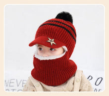 Load image into Gallery viewer, Thick Knitted Acrylic Winter Beanie Hats For Kids Child Outdoor Warm Balaclava Cap Girls Boys Bib Mask Face Cover Hairball Hat Beanie Cap Mask Scarf Hat Set Outdoor Sport Warm Beanies Hat For Men Knitted Hats Bandana Hiking Camping Kid Neck Warmer Cap