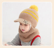 Load image into Gallery viewer, Thick Knitted Acrylic Winter Beanie Hats For Kids Child Outdoor Warm Balaclava Cap Girls Boys Bib Mask Face Cover Hairball Hat Beanie Cap Mask Scarf Hat Set Outdoor Sport Warm Beanies Hat For Men Knitted Hats Bandana Hiking Camping Kid Neck Warmer Cap