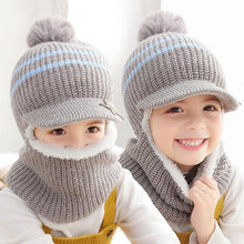 Load image into Gallery viewer, Thick Knitted Acrylic Winter Beanie Hats For Kids Child Outdoor Warm Balaclava Cap Girls Boys Bib Mask Face Cover Hairball Hat Beanie Cap Mask Scarf Hat Set Outdoor Sport Warm Beanies Hat For Men Knitted Hats Bandana Hiking Camping Kid Neck Warmer Cap