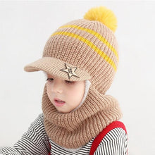 Load image into Gallery viewer, Thick Knitted Acrylic Winter Beanie Hats For Kids Child Outdoor Warm Balaclava Cap Girls Boys Bib Mask Face Cover Hairball Hat Beanie Cap Mask Scarf Hat Set Outdoor Sport Warm Beanies Hat For Men Knitted Hats Bandana Hiking Camping Kid Neck Warmer Cap