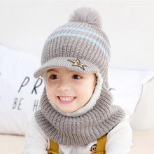 Load image into Gallery viewer, Thick Knitted Acrylic Winter Beanie Hats For Kids Child Outdoor Warm Balaclava Cap Girls Boys Bib Mask Face Cover Hairball Hat Beanie Cap Mask Scarf Hat Set Outdoor Sport Warm Beanies Hat For Men Knitted Hats Bandana Hiking Camping Kid Neck Warmer Cap