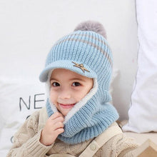 Load image into Gallery viewer, Thick Knitted Acrylic Winter Beanie Hats For Kids Child Outdoor Warm Balaclava Cap Girls Boys Bib Mask Face Cover Hairball Hat Beanie Cap Mask Scarf Hat Set Outdoor Sport Warm Beanies Hat For Men Knitted Hats Bandana Hiking Camping Kid Neck Warmer Cap