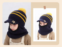 Load image into Gallery viewer, Thick Knitted Acrylic Winter Beanie Hats For Kids Child Outdoor Warm Balaclava Cap Girls Boys Bib Mask Face Cover Hairball Hat Beanie Cap Mask Scarf Hat Set Outdoor Sport Warm Beanies Hat For Men Knitted Hats Bandana Hiking Camping Kid Neck Warmer Cap