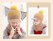 Load image into Gallery viewer, Thick Knitted Acrylic Winter Beanie Hats For Kids Child Outdoor Warm Balaclava Cap Girls Boys Bib Mask Face Cover Hairball Hat Beanie Cap Mask Scarf Hat Set Outdoor Sport Warm Beanies Hat For Men Knitted Hats Bandana Hiking Camping Kid Neck Warmer Cap