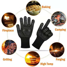 Load image into Gallery viewer, Thickened BBQ Gloves High Temperature Oven Gloves 500 800 Degrees Fire Resistant BBQ Heat Insulated Microwave Gloves Heat Insulation Gloves for BBQ Cooking Heat Resistant Grill Gloves Insulated Durable Fireproof For Cooking Grilling BBQ