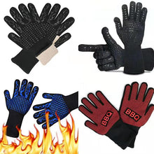 Load image into Gallery viewer, Thickened BBQ Gloves High Temperature Oven Gloves 500 800 Degrees Fire Resistant BBQ Heat Insulated Microwave Gloves Heat Insulation Gloves for BBQ Cooking Heat Resistant Grill Gloves Insulated Durable Fireproof For Cooking Grilling BBQ