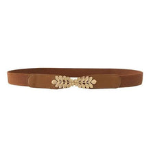 Load image into Gallery viewer, Thin Elastic Stretch Women Buckle Skinny Fashion Belts Metal Leaf Buckle Design Belts For Ladies
