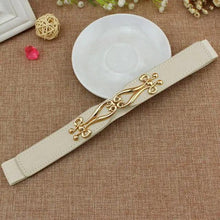 Load image into Gallery viewer, Thin Elastic Stretch Women Buckle Skinny Fashion Belts Metal Leaf Buckle Design Belts For Ladies