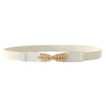 Load image into Gallery viewer, Thin Elastic Stretch Women Buckle Skinny Fashion Belts Metal Leaf Buckle Design Belts For Ladies